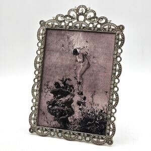 Ornate Silver Jeweled Picture Frame Vintage Style